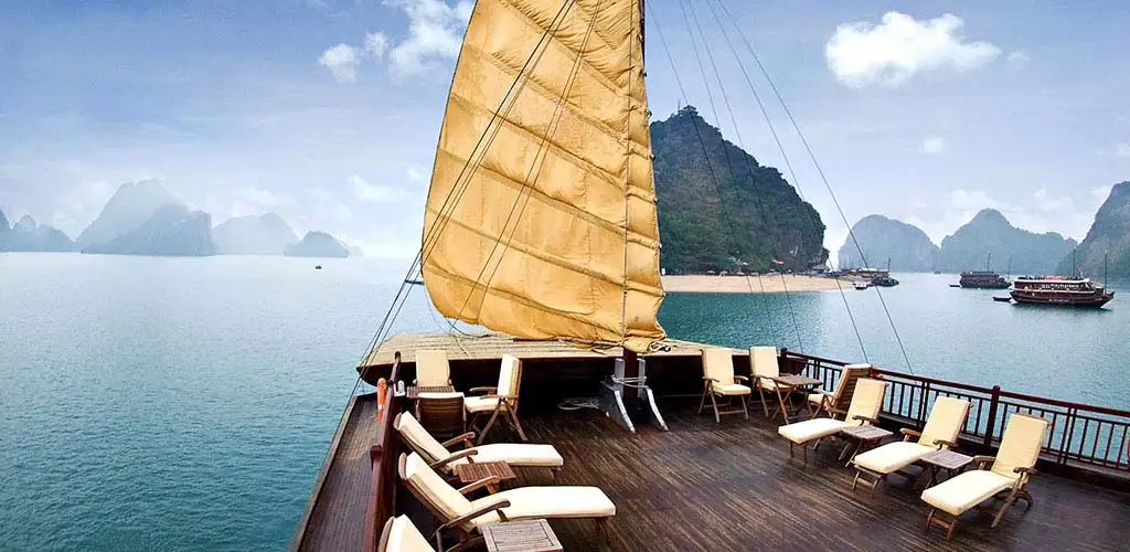 Private luxury cruise ship on Halong Bay