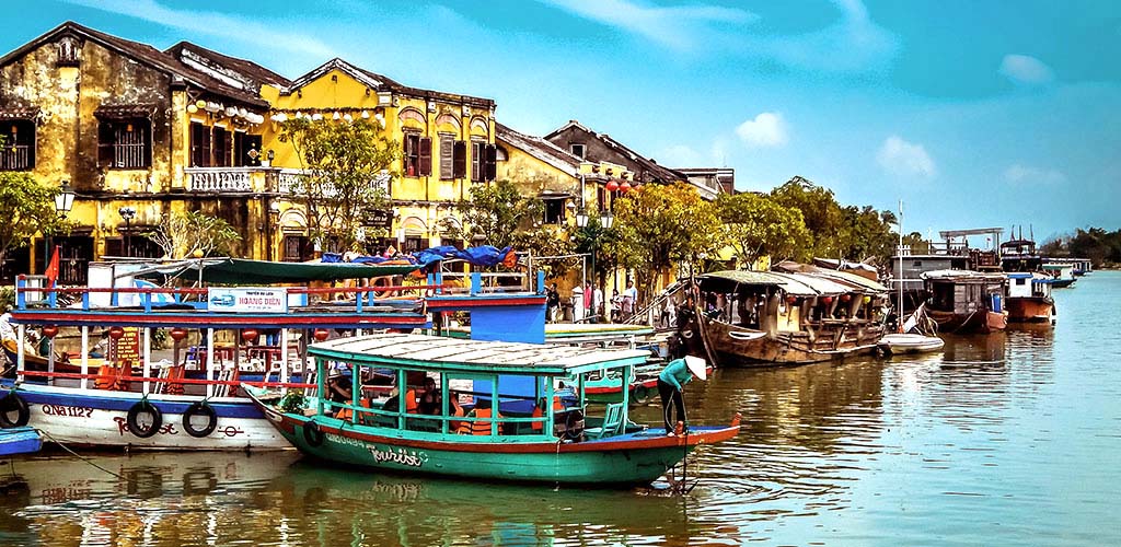 Hoi An, Vietnam waterfront with boats