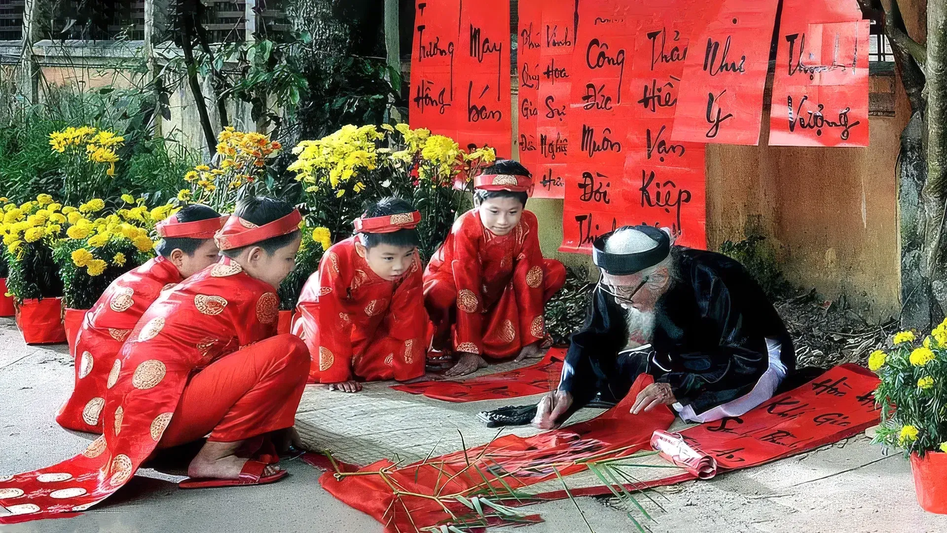 Calligraphy artist at work in Hanoi, Vietnam