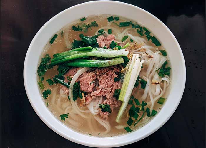 Bowl of beef pho in Hanoi
