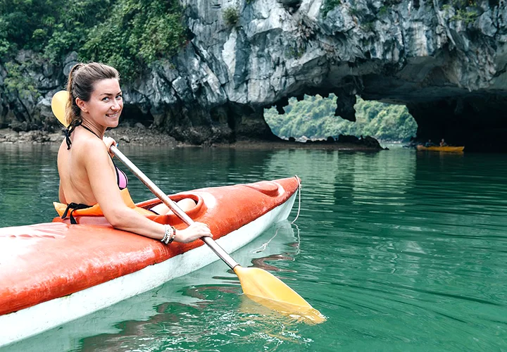 Kayaking in Luon Cave on Halong Bay, Vietnam