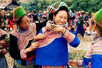 Hilltribe women at outdoors market in north Vietnam