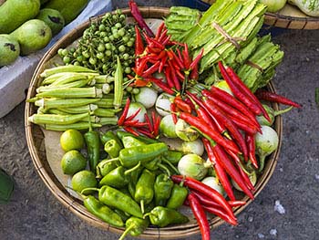 Vietnamese cooking ingredients - chili, okra, peppers