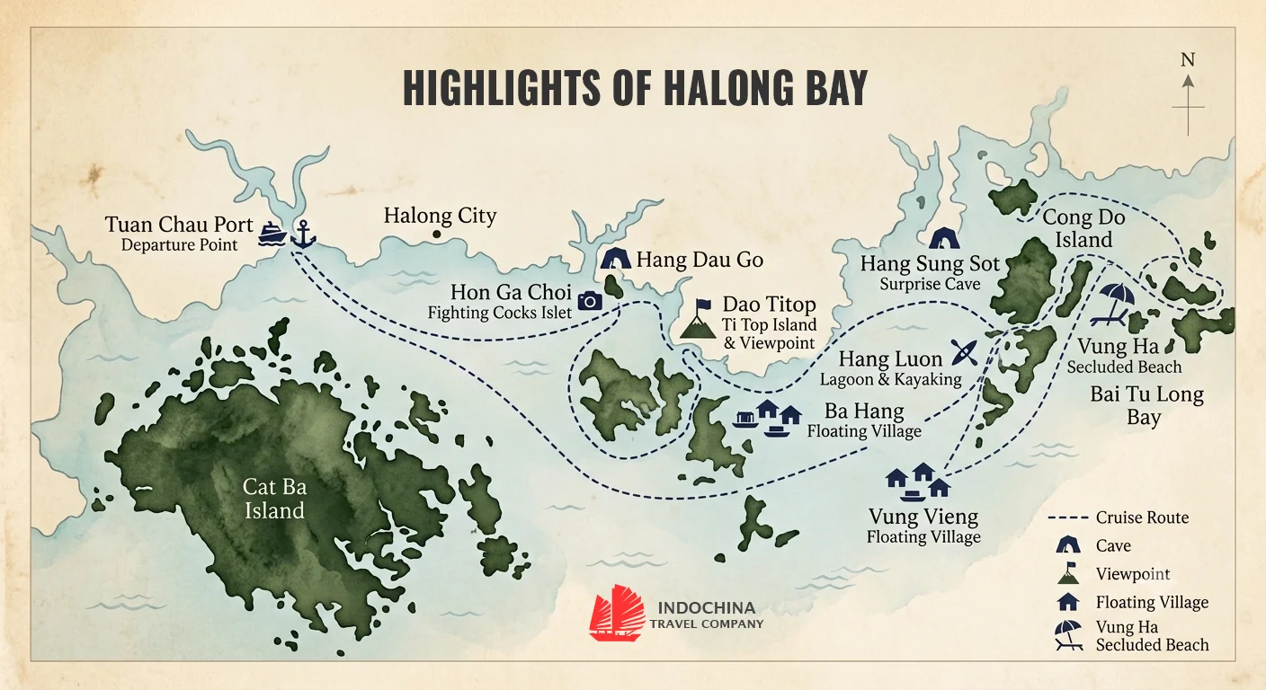 Halong Bay highlights & touring map