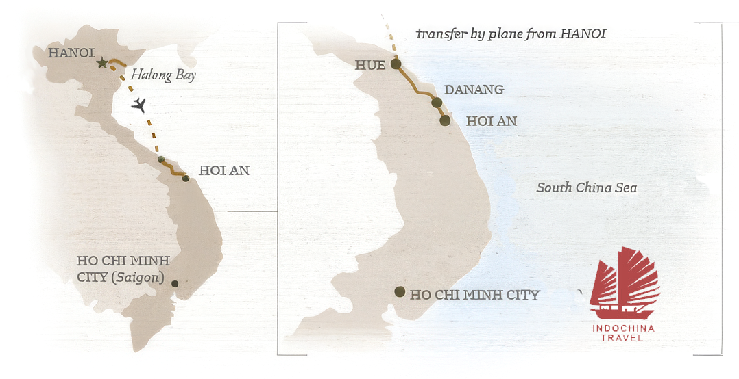 Vietnam culinary adventure route map from Hanoi to Saigon